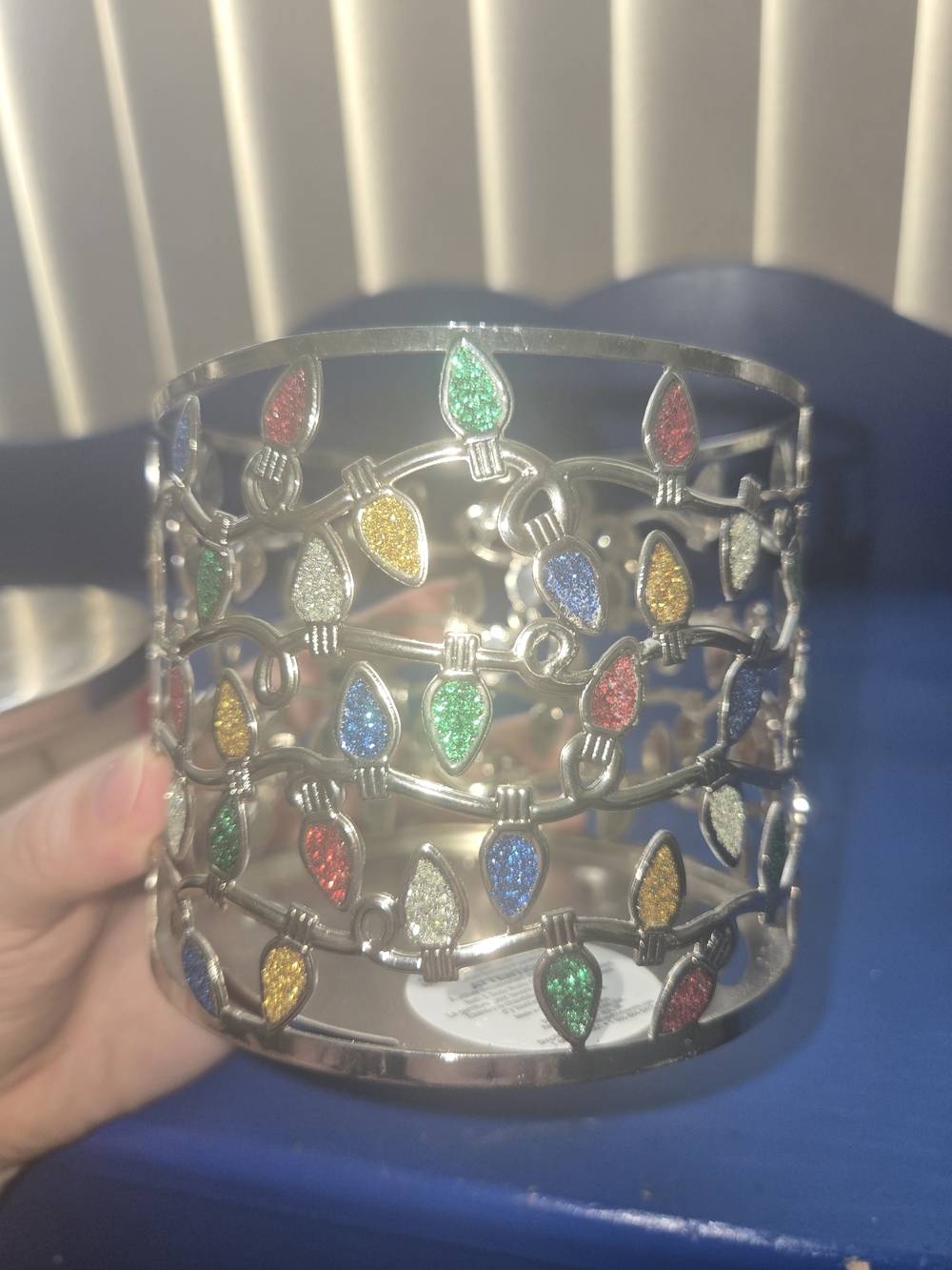 Silver Candle Holder with Multicolor Glitter Bulb Accents